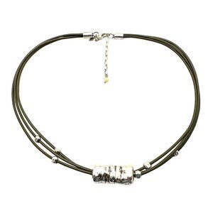 SILPADA Womens Necklace Olive Green Leather Sterling Silver Electroform Pendant